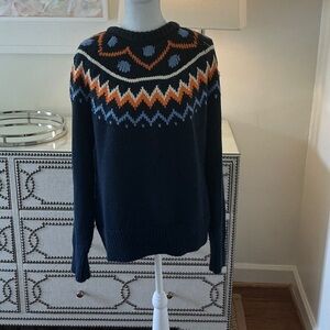 Tory Sport Navy and Orange Fair Isle Sweater
